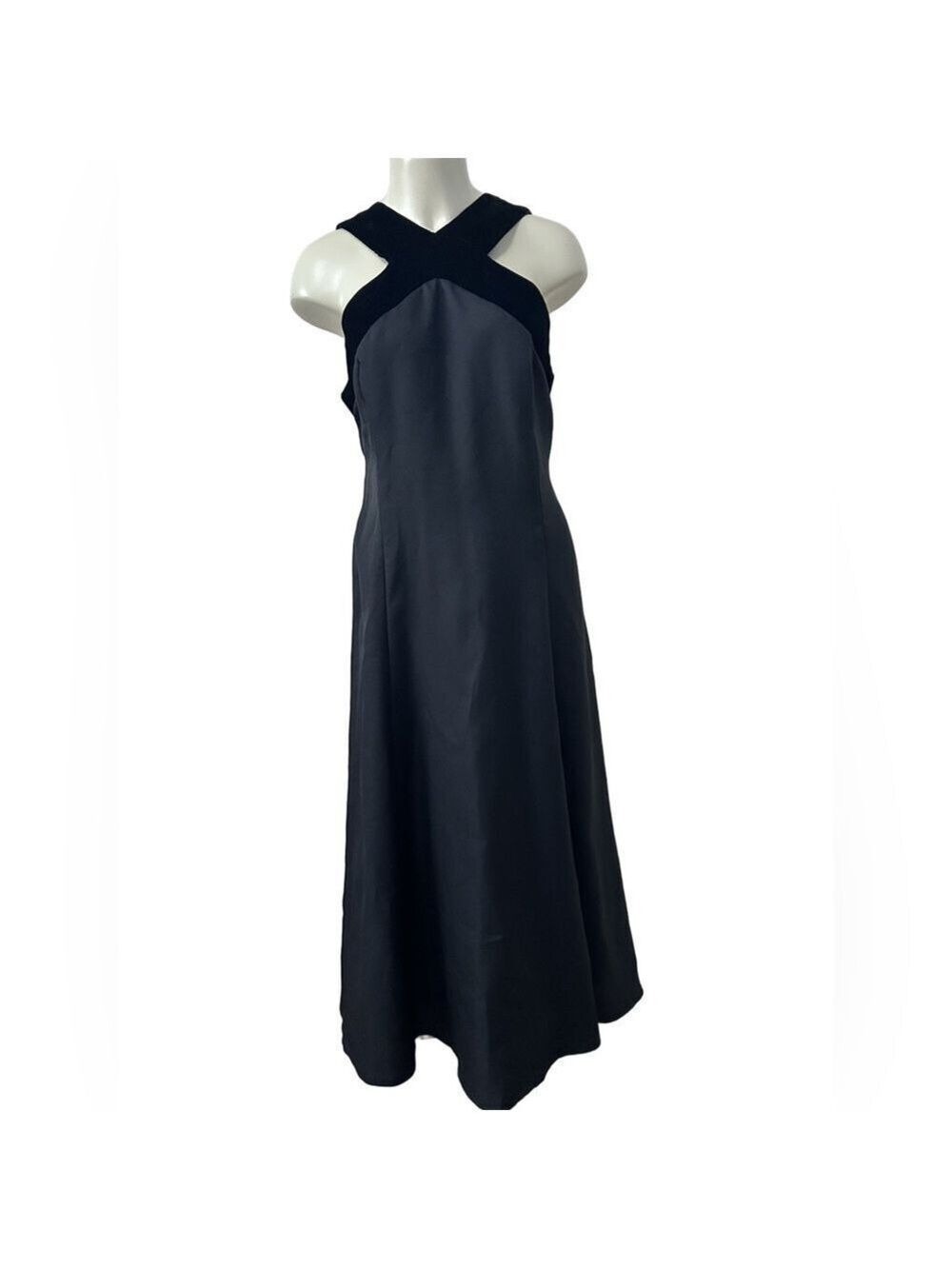 Black Velvet Trim Halter Gown Size 20 Vintage Elegant Maxi Dress